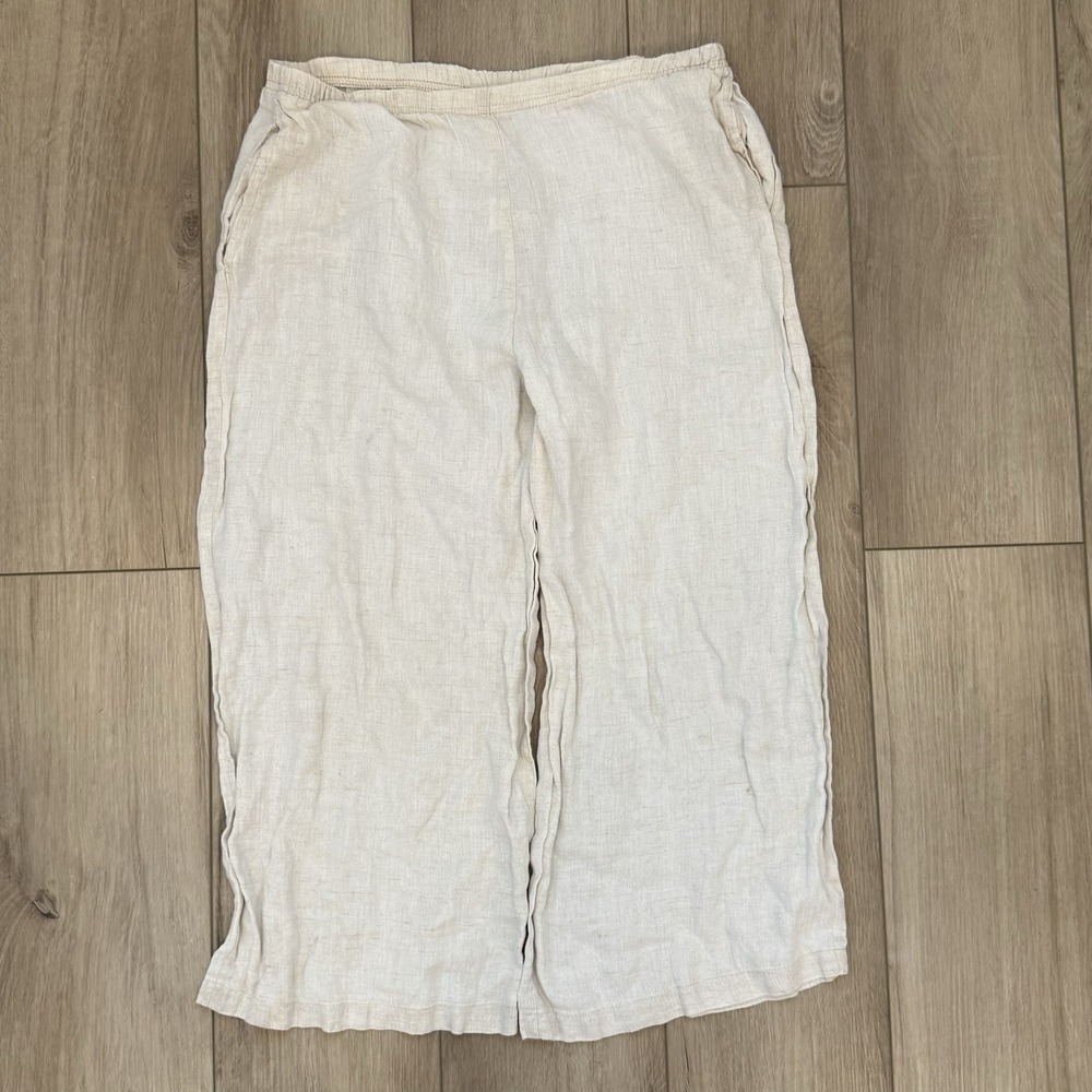 Vintage Tom Tom Linen Pants Women's Medium Beige Flowy Preshrunk Made In USA CA